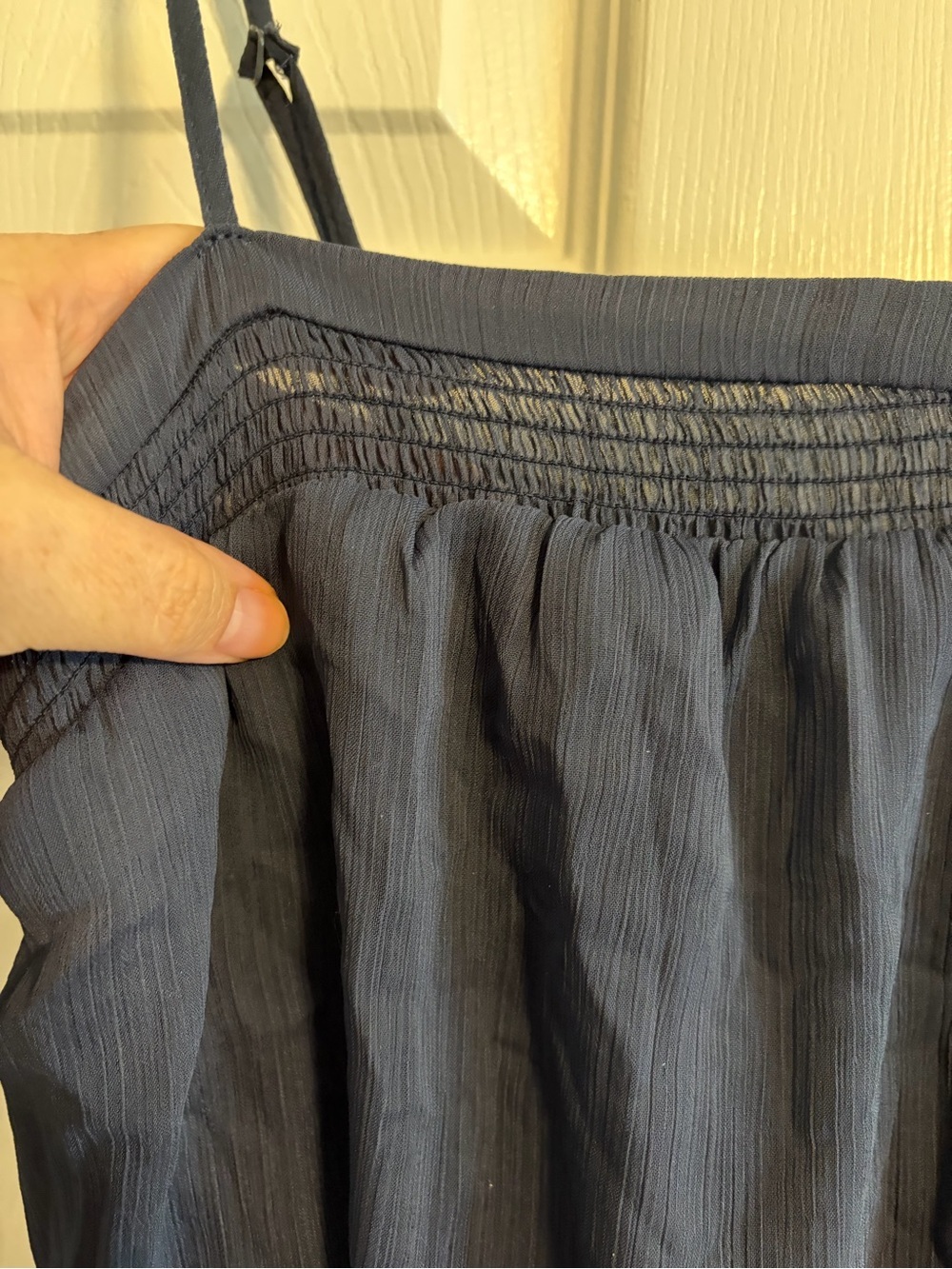 MI AMI Francesca’s Navy Blue Chiffon Smocked Mini Sundress Spaghetti Strap S - Picture 2 of 9